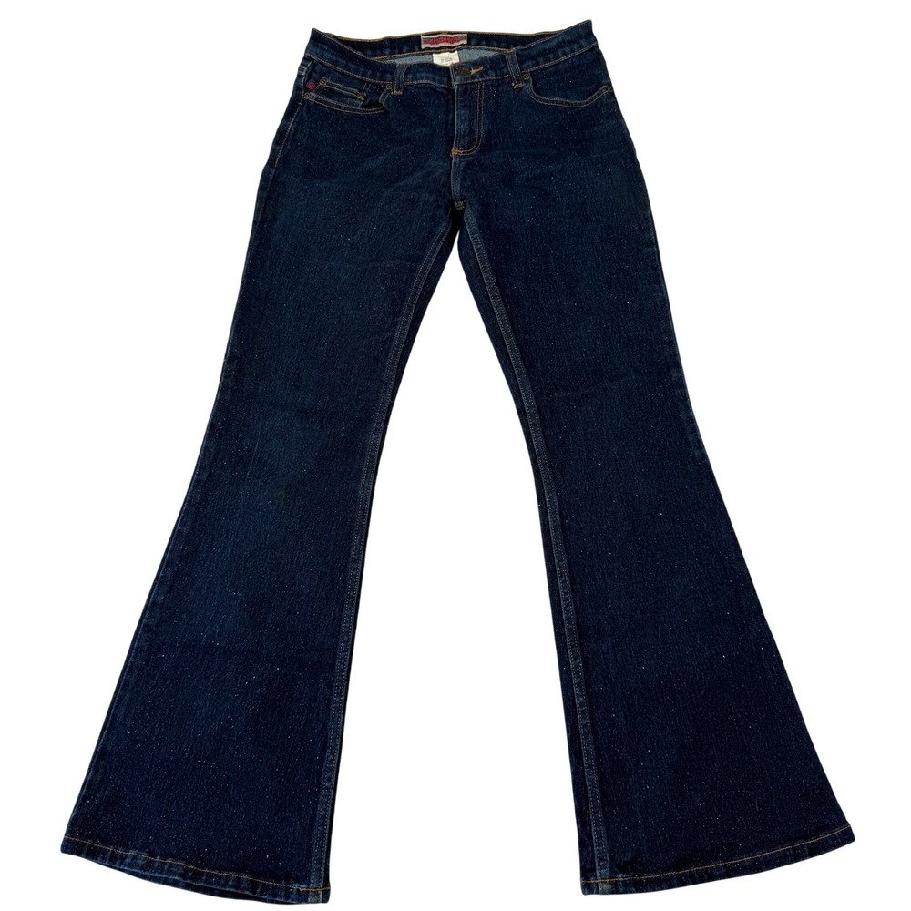 Vintage 90s Z Cavaricci Flare Jeans Women 7 Dark Glitter Denim Stretch Party